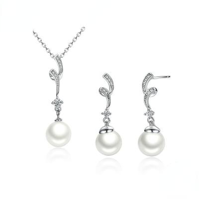 China TRENDY Korean fashion elegant s925 diamond pearl necklace earring jewelry set sterling silver for sale