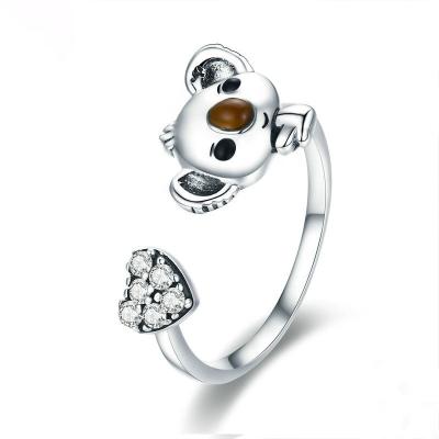 China Hot Sale Fashion Jewelry S925 Cute Koala Silver Ring Open Ring For Ladies for sale