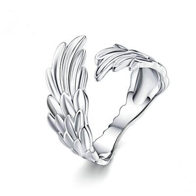 China FASHIONABLE personality S925 ring wing shape couples platinum plated feather original European and American sterling silver opening ring for sale