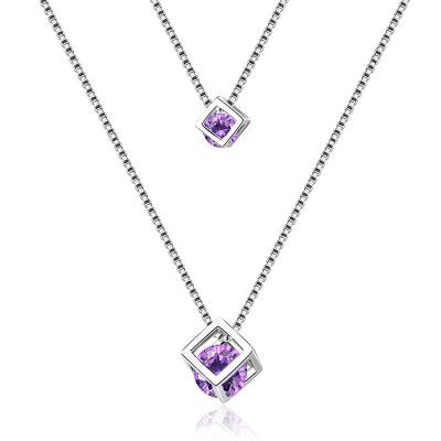 China FASHIONABLE In Love Korean Cube Double Layer Necklace Clavicle Chain Pendant Necklace For Female for sale