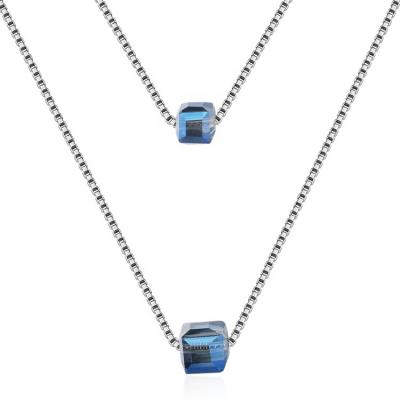 China FASHIONABLE simple square cube Aurora crystal colorful Rubik's cube dangling double-layer short clavicle chain NECKLACE for sale