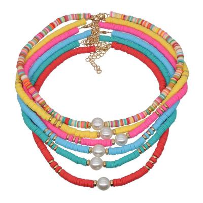 China Bohemian Colorful Soft Ceramic Clavicle Chain Two Combination Ethnic Bead Necklace Wholesale Style Beach Fashion for sale