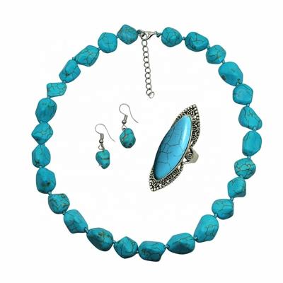 China New Design Retro Factory Price European Border Ethnic and American Style Turquoise Necklace Jewelry Wholesale Set for sale