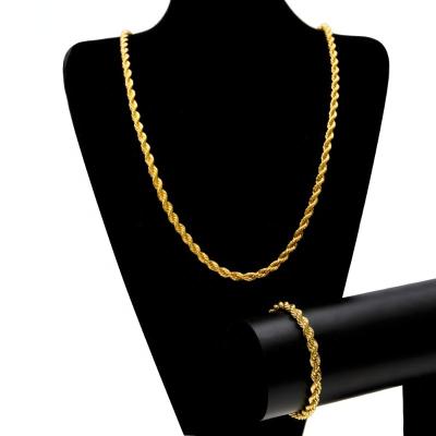 China Hiphop Men's Hip Hop 6mm Twist Chain HIPHOP ROPE CHAINS Bracelet Necklace Set for sale