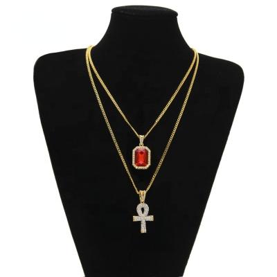 China New Hip Hop Gem Pendant Diamond Key Mini Square Exquisite Gem Necklace Set from Hiphop for sale