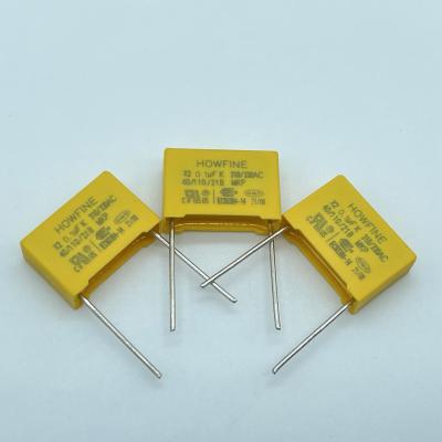 China Resistente de solvente à prova de fogo do capacitor amarelo da segurança de 0.1uF X2 à venda