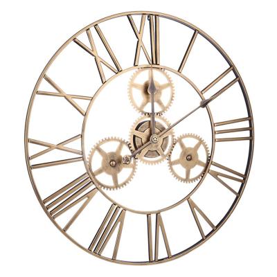 China OEM Decoration Home Style Open Machine Design Large Metal Antique Wall Clock for sale