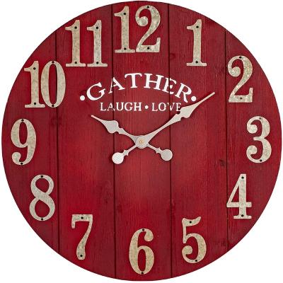 China Antique Silent Battery Operated Vintage Style 24inch Body Movement Wooden Body Wall Clock for sale