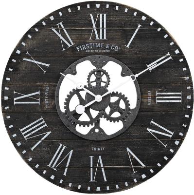 China Antique Silent Battery Operated Vintage Indoor Vintage Quartz Movement Style Rustic Wood Wall Clock for sale