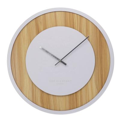 China 24inch Traditional Silent Non Ticking Wooden Wall Clock Dia Round Battery Operated Indoor Open Decor for sale