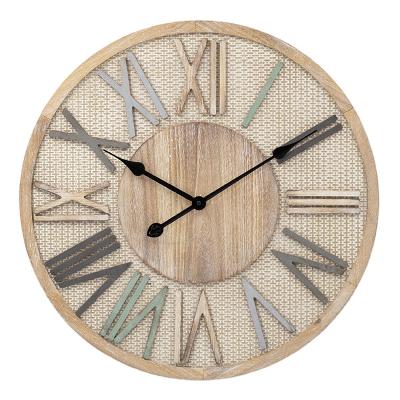 China Non Ticking Wooden Custom Traditional Silent Wall Clock Dia Quartz Round Battery Operated 24inch Open Indoor Home Decor for sale