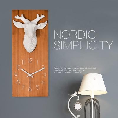 China bamboo & Elks Clock Wooden Wall Clocks Made of Solid Wood and Resin American Country Quartz Clock for Home Decoration DIY OEM for sale