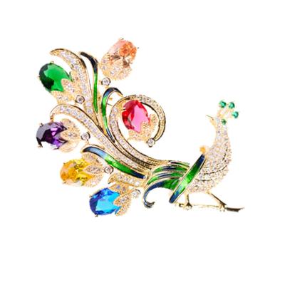 China Jewelry Decoration ZHIWEI fashion peacock open screen zirconia brooch fashion high-class sense of clothing accessories pin brooch for sale