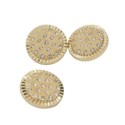 China High Quality Viable Glossy Diamond Engraved Gold Metal Button Metal Craft Button for sale