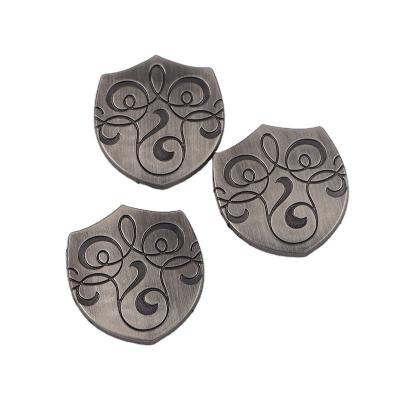 China Factory Direct Sales Viable Silver Engraved Brand Name Metal Logo Tags For Garment Bag Jeans for sale