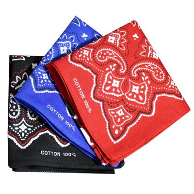 China Outdoor Activities Wholesale 100% Custom Printed Bandana Green White Black Blue Red Colorful Yellow Rose Square Paisley Cotton for sale