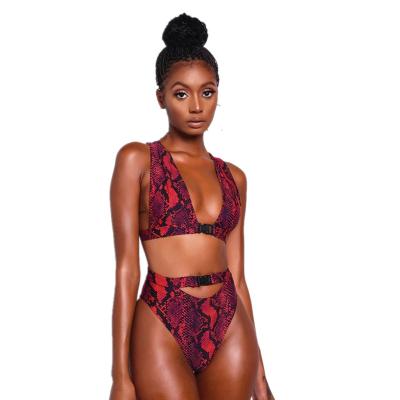 China New Breathable Sexy Women's Hot 2 Piece Beach Bathing Swimwear Highwaist Snakeskin Leopard Print Bikini for sale