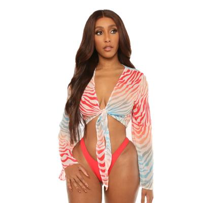 China Women's Breathable OEM Long Sleeve Leopard Grain 3 Pcs Swimsuit Swimwear Beach Wear Bikini Swimwear for sale