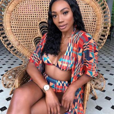 China Wholesale New Design Breathable Women Sexy Three Piece Cover Ups African Print Swimsuit Beach Wear Set for sale