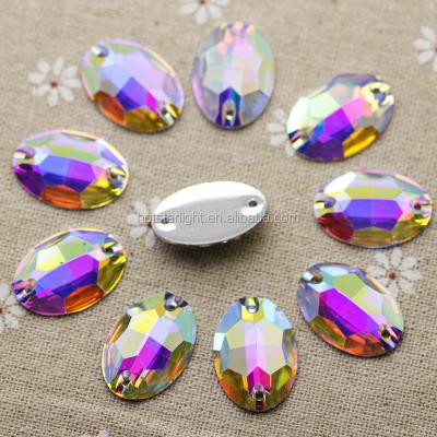 China 11*16mm corner high quality resin and clear edge shape oval ab crystal sew on rhinestone with hole for jewelry making and Rhinestone for sale