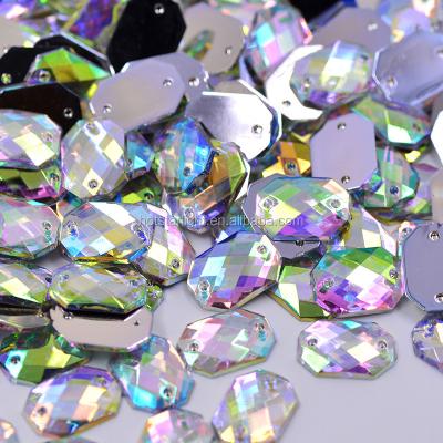 China 10X14mm edge and corner crystal ab clear color sewing on acrylic square rhinestone octagonal gems with Flatback for clothes shoes dress for sale