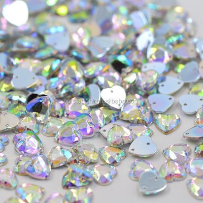 China High Quality Crystal Clear Fancy 10mm AB Corner Edge And Heart Shape Sewing On Acrylic Rhinestone Gems Beads for sale