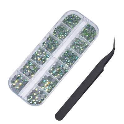 China Flatback SS6-SS20 12 Slot Plastic Box Packing Mixed High Quality Rhinestone Hotfix Rhinestones With Free Tweezer For DIY for sale