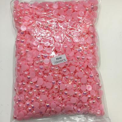 China Loose Beads 8mm Half Round Half Beads , Big Size AB Color Resin Faux Light Pink Beads For Bling Bling Decoration for sale