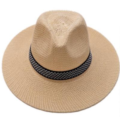 China High Quality Casual Outdoor Fishing and Beach Paper Braid Ribbon Band Striped Sun Straw Top Buckle Boater Hat for sale