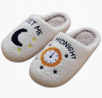 China Lightweight Custom Women Slippers Meet Me Midnight Fleece Slippers Embroidered Plush Indoor Outdoor Slippers Couple Shoes for sale