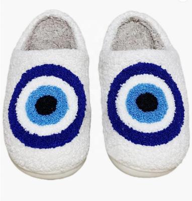 China Mens Womens Evil Eye Slippers Winter Fuzzy Memory Foam Fluffy Warm Bedroom Shoes Lightweight Custom Made for sale