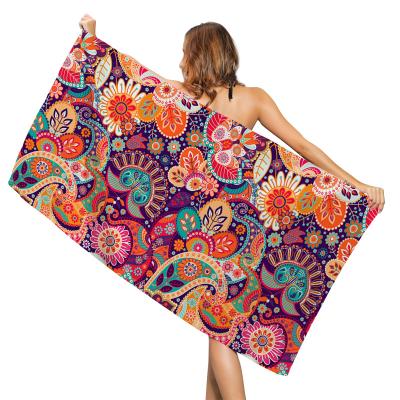 China G&D New Retro QUICK DRY Flower Series Sunscreen Shawl Towel Creative Printing Beach Towel for sale