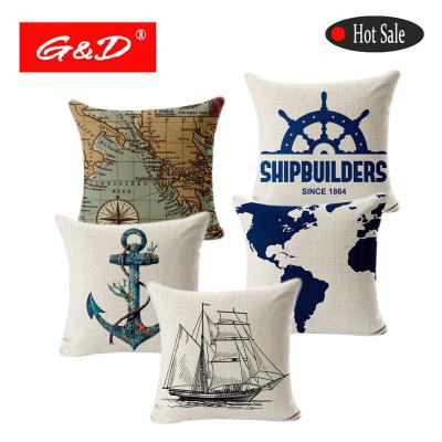 China Plain G&D Anchor Nautical Sailor Sailing Map Cotton Cushion Cover Pillow Cover Sofa Hotel Pad Home Decoration for sale