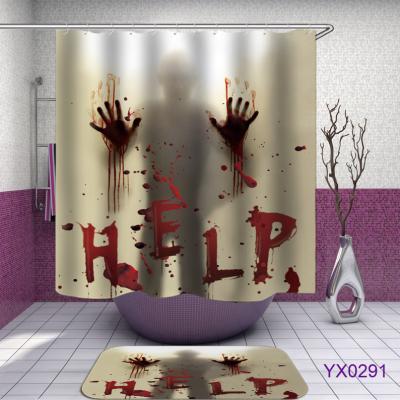 China Viable G&D Horror Digital Printing Send C Plastic Hook Art Shower Curtain for sale