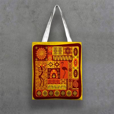 China G&D Vintage Ethnic Women's Custom African Printing Handled Canvas Tote Bag Shopping Casual Bag for sale