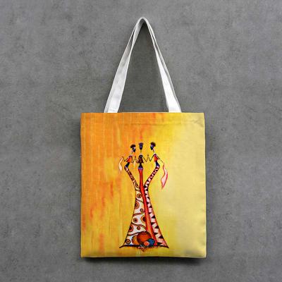 China Custom Handled G&D African Cartoon Print Women Ethnic Canvas Tote Bag for sale