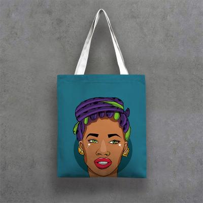 China G&D Wholesale Cheap Price African Girl Woman Print House Handled Art Canvas Tote Bag for sale