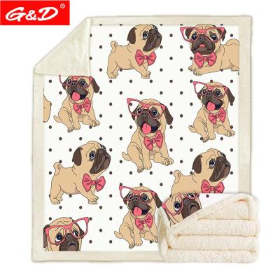 China Anti-pilling G&D Bulldog Sofa Throw Blanket Hippie Pug Dog Sherpa Fleece Blanket for Bed Couch Kid's Room Decoration for sale