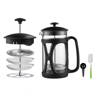 China Large Costom Logo Insulated Press French Coffee Maker Transparent Glass Black Colol de cafetera de francesa portable viable de prensa for sale