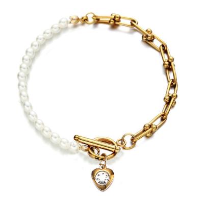 China CLASSIC made in China geometric bracelet Crystal Heart Pearl Toggle Bracelet 2022 for women jewelry for sale