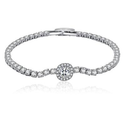 China Designer Round 2MM CZ Tennis Bracelet S925 Sterling Silver Zircon Tennis Chain CLASSIC Silver Bracelet for sale