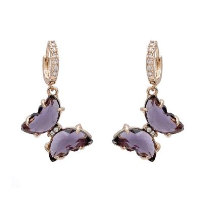 China CLASSIC High Quality Small Butterfly Clip On Circle Earrings Purple Butterfly Huggie Earrings for sale