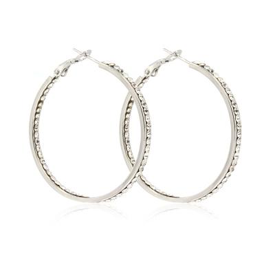 China Elegant CLASSIC Sparkle CZ Circle Earrings Crystal Round Hoop Earrings Rhodium Iron for sale