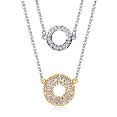 China Factory Wholesale Two Tone CZ Circle Drop Necklace CLASSIC Brass CZ Necklace for sale