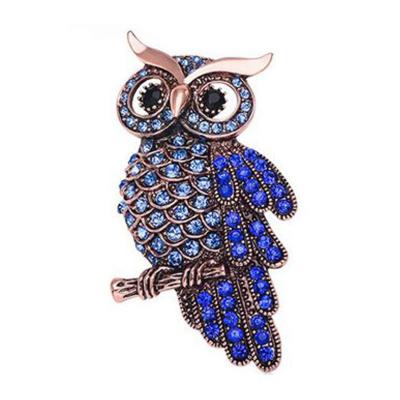 China Other Bulk Vintage Blue Owl Brooch Zinc Alloy Crystal Rhinestone Brooches for sale