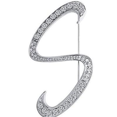 China Wholesale Europe A to Z Girl's Initial 925 Sterling Silver Bling Bling Alphabet Enamel Lapel Pins for sale