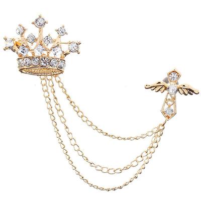 China Other Wholesale Mens Gold Crown Fashion Suit Chain Brooch for sale