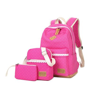 China With USB Custom Design OEM Multifunctional 3 In 1 Cute Polka Dot Lady Canvas Printing Soft Daily Backpacks for sale