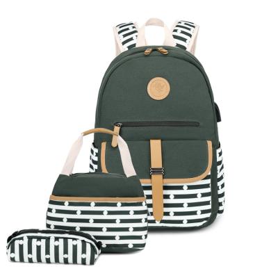 China Waterproof Custom Logo Design Waterproof Canvas Striped Backpack Bag Set For School College 3 In 1 for sale