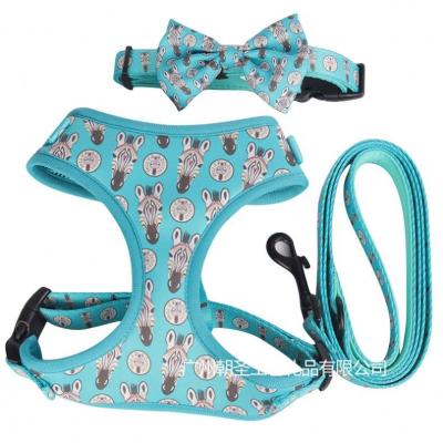 China Sustainable Wholesale custom comfortable pet harness polyester print dog harness set for sale